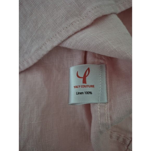 Yaly Couture Shirt Mens 43 Chest Pink Linen Mandarin Collar Long Sleeve Pullover - Picture 4 of 8